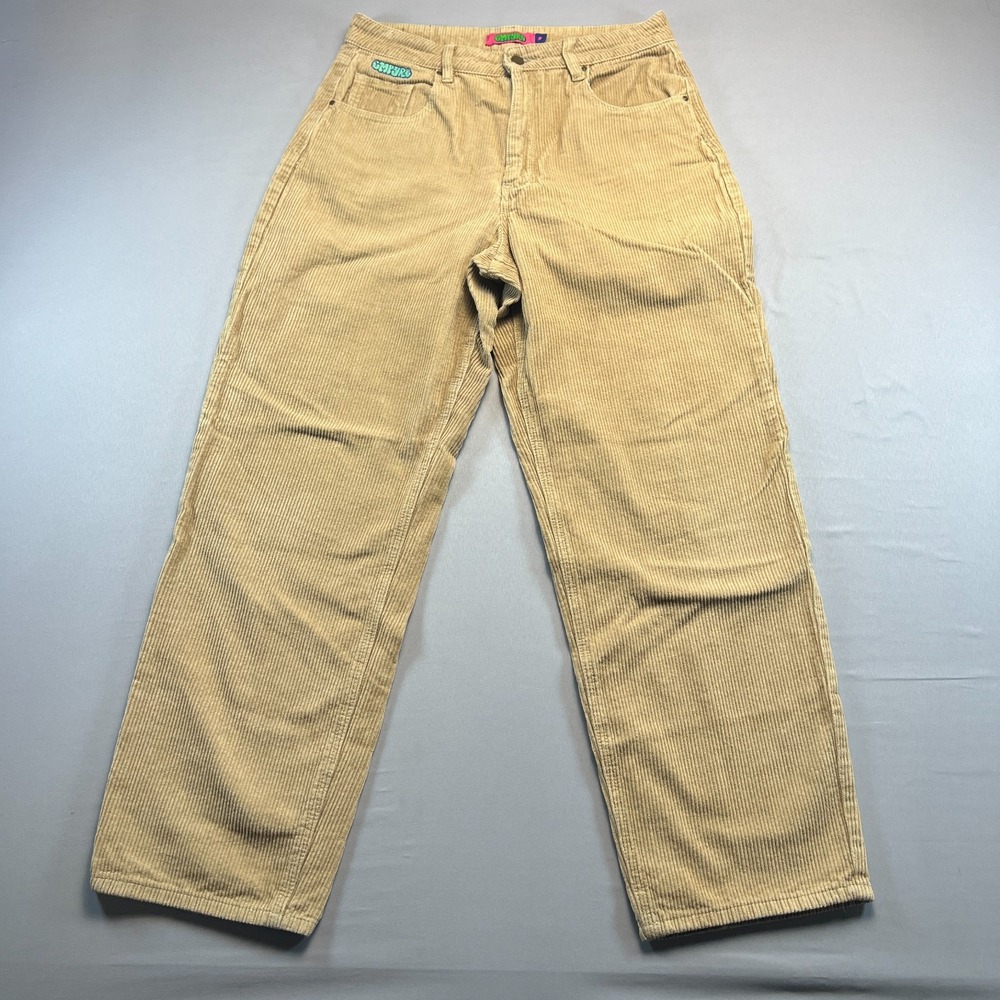 Empyre Tori Corduroy Pants Women 9 Beige Cotton High Rise Loose Fit Straight Leg